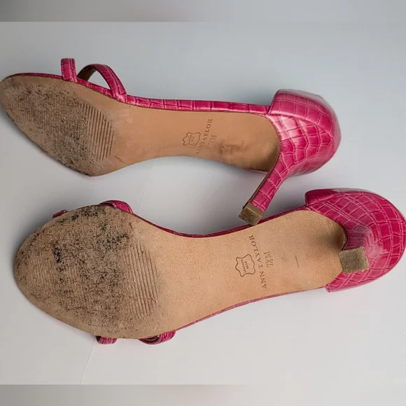 Stephanie Dorsay sandal Chic Pink Embossed Leather Pumps Heels 7.5 - Picture 6 of 8